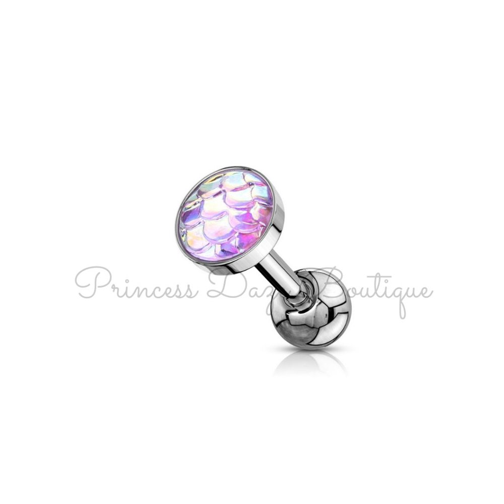 Pink Mermaid‎ Scale Ear Cartilage/ Tragus Barbell Earring